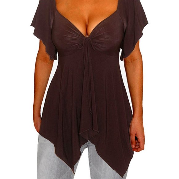Funfash V-neck Top asymmetrical Hem - Picture 2 of 5